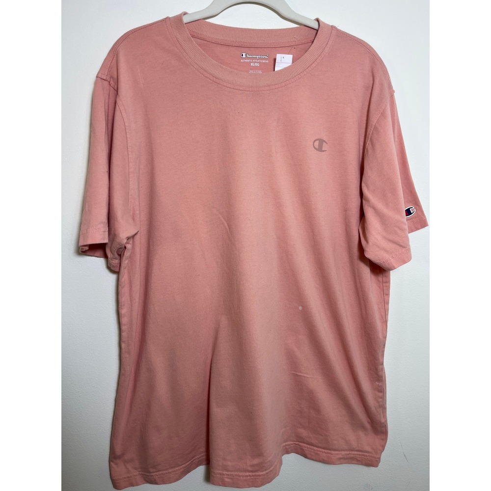 Champion Authentic Athleticwear Mens Salmon Pink Short Sleeve T-Shirt Logo - Picture 1 of 5